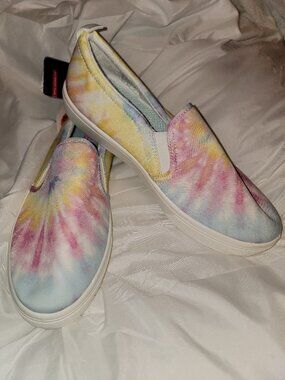 New Skechers Shoes Womens 9.5 Poppy Hippie Hype Pastel Tie Dye Slip On Sneakers